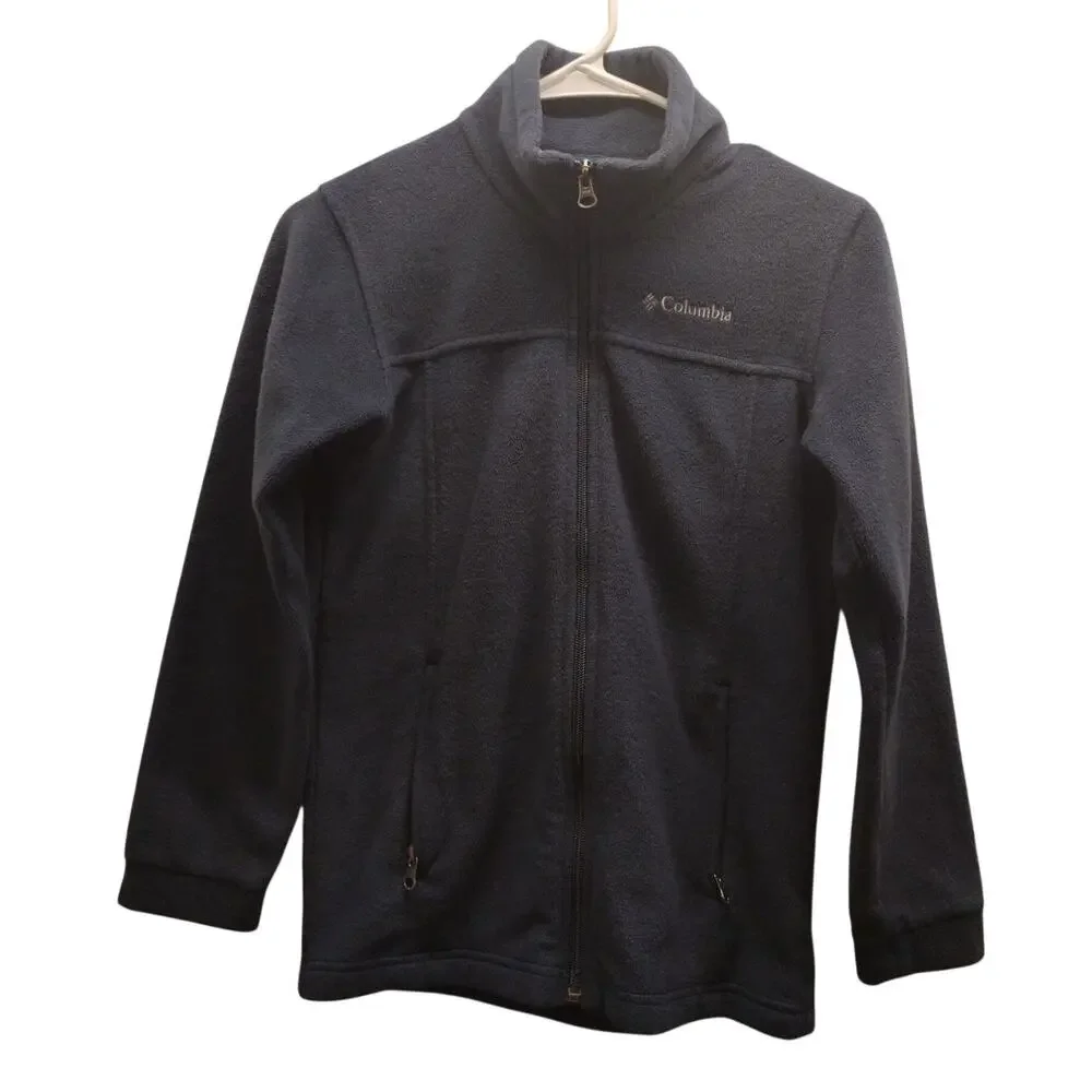 Columbia Kids' Size Medium (10-12) Navy Blue Full Zip-Up Mock Neck Fleece Jacket
